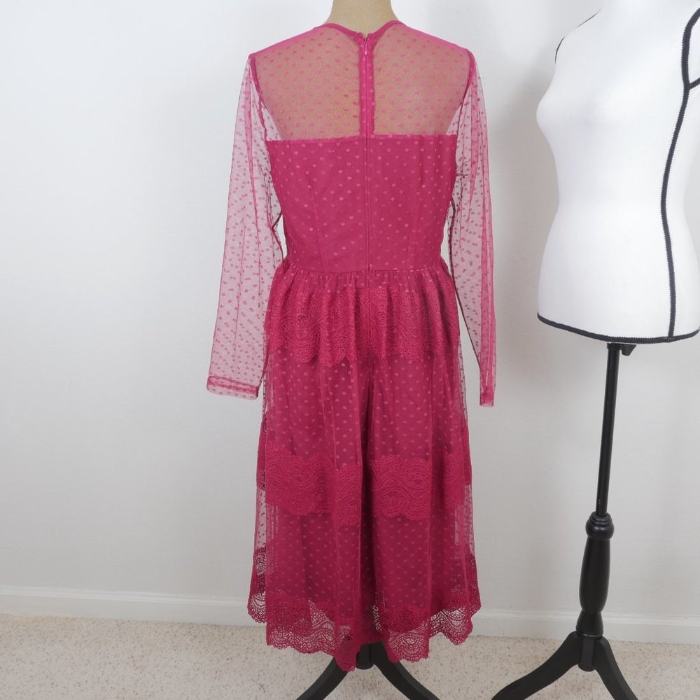 ASOS Wine Lace Sheer Long Sleeve Romantic Bohemian y2k Full Skirt SZ 10 Dress - Picture 11 of 12